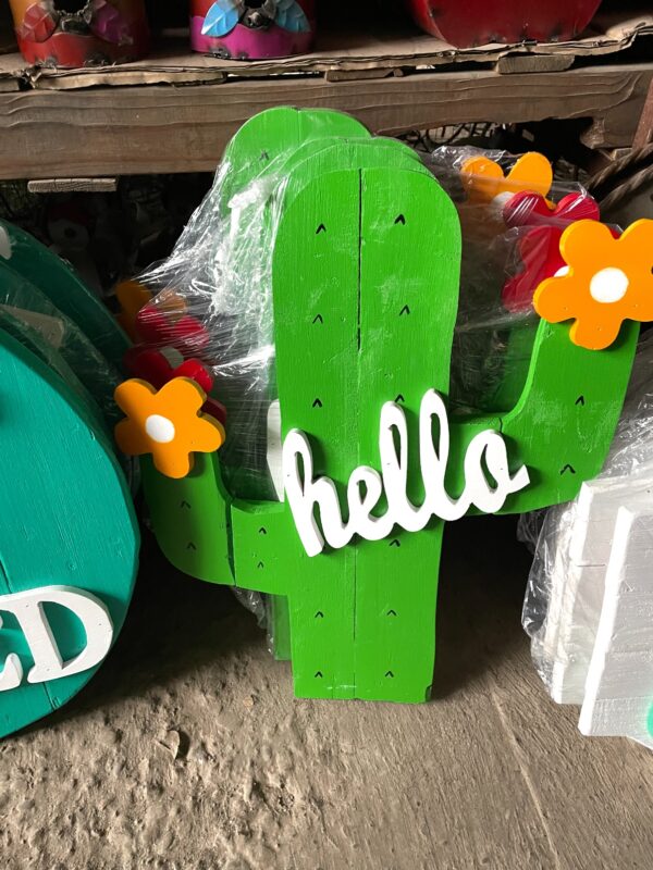 "Hello" Wooden Cactus - Image 2