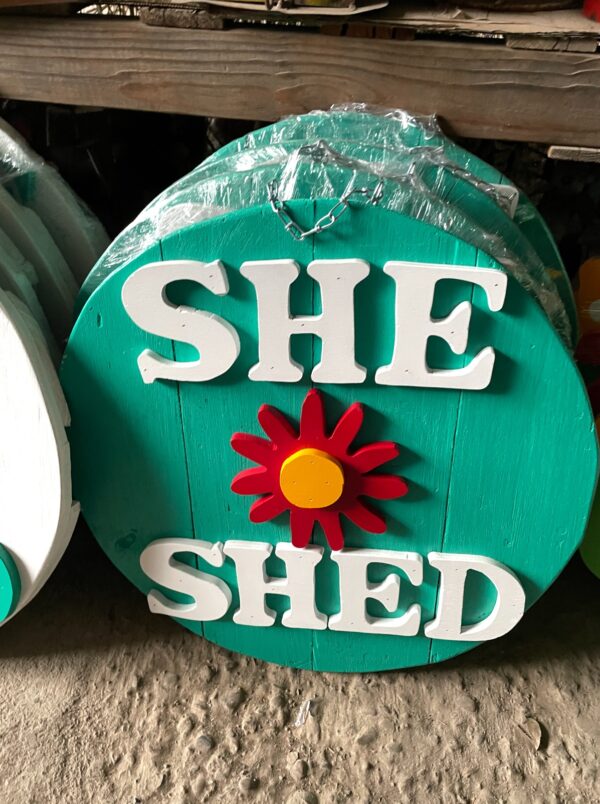 "She Shed" Wooden Round Sign - Image 2