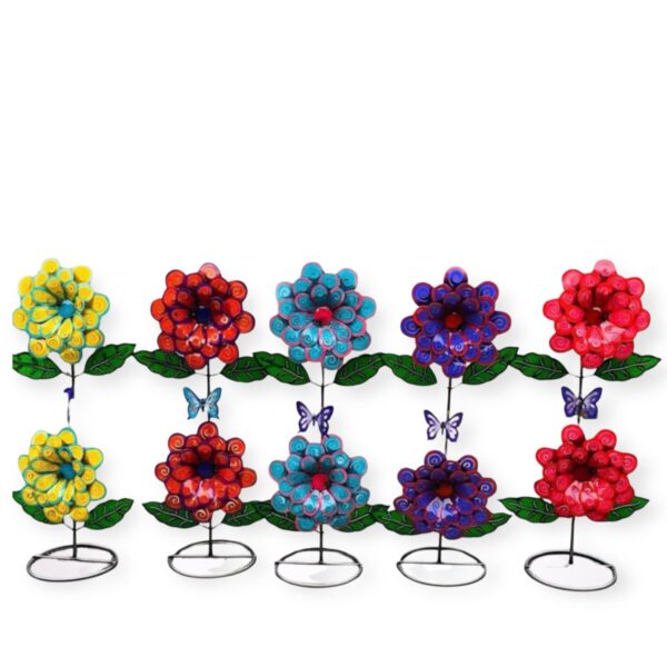 DOUBLE DALIA FLOWERS WITH BUTTERFLY. RING BASE.