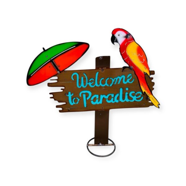 WELCOME TO PARADISE PARROT UMBRELLA. RING BASE.