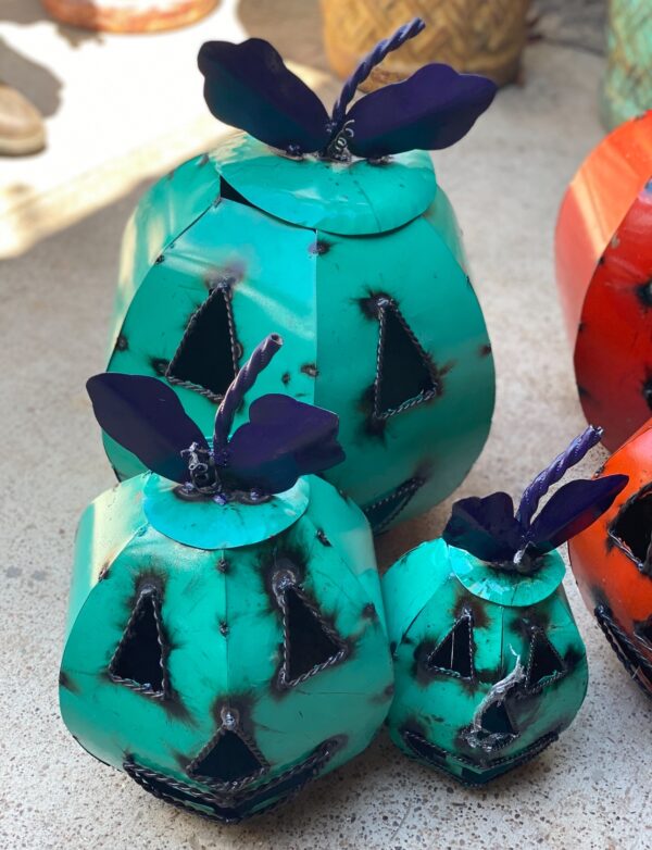 Turquoise wired face pumpkins (Set of 3)
